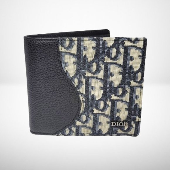 CHRISTIAN DIOR SADDLE  BIFOLD WALLET IN BLUE OBLIQUE  JACQUARD & BLUE CA… - Picture 1 of 7